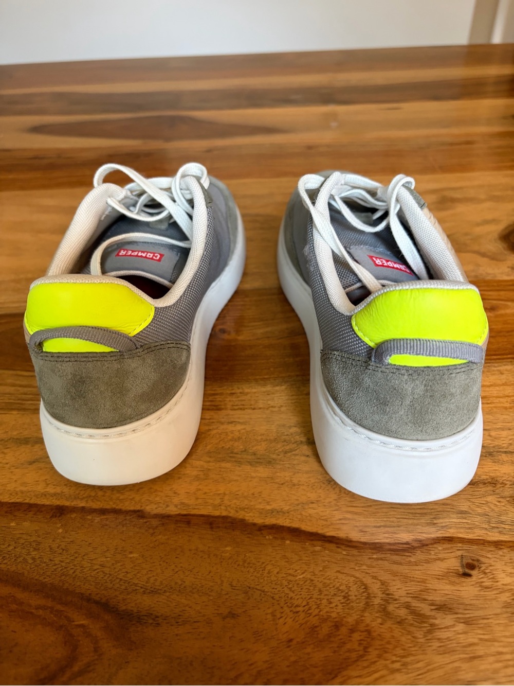 Camper Khaki green and Grey Suede & Mesh Sneakers with Neon Yellow Accent - Picture 4 of 5